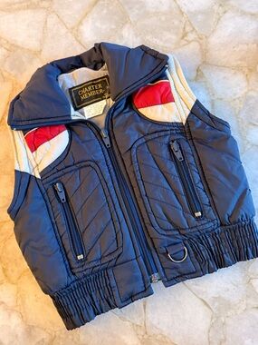 Vintage Toddler 2Y Charter Member Navy Puffer Vest with Red & Cream Accents